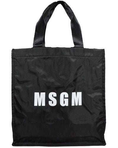 MSGM Logo Printed Top Handle Bag - Black