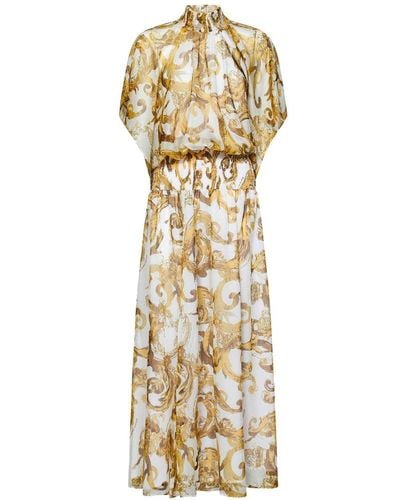 Versace Watercolour Couture-print Ruched Dress - Metallic