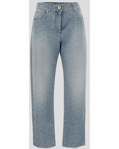 Balmain Monogrammed Straight-leg Jeans - Blue