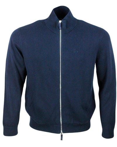Armani Exchange Long-sleeved Zip-up Knitted Jacket - Blue