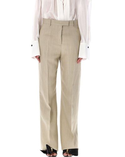Ferragamo Linen Blend Tailored Trousers - Natural