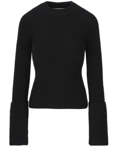 Sa Su Phi Mock-neck Turn-up Cuff Knitted Sweater - Black
