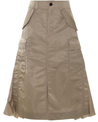 Sacai High-waist Panelled Cargo Midi Skirt - Natural