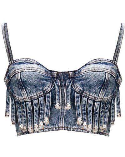 Moschino Jeans Fringed Denim Cropped Top - Blue