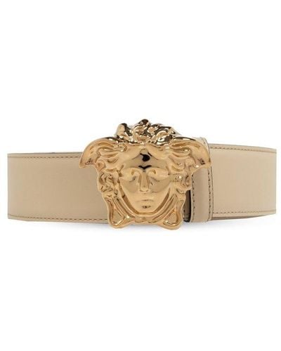 Versace Leather Medusa Buckle Belt - Natural