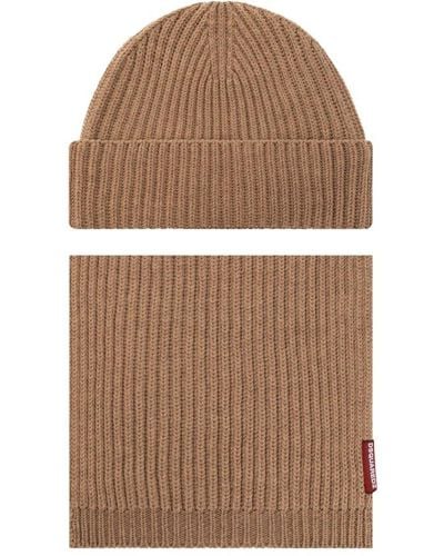DSquared² Logo Patch Scarf-beanie Set - Brown