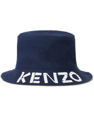 KENZO Kenz Logo Print Reversible Bucket Hat - Blue