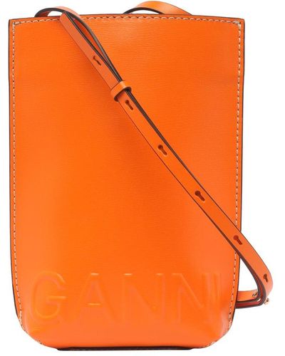 Ganni Logo Embossed Strapped Crossbody Bag - Orange