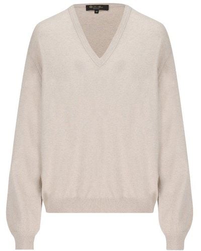 Loro Piana Long Sleeed V-neck Sweater - White