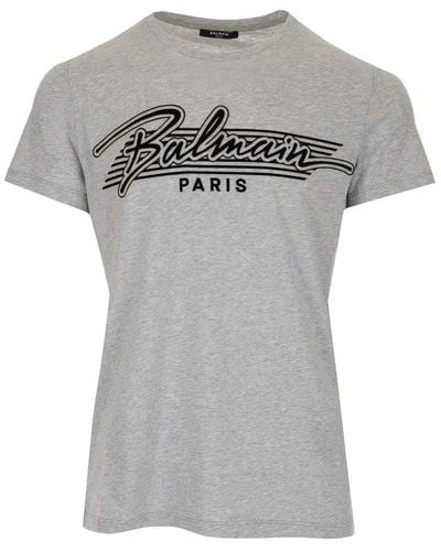 Balmain Flocked Logo T-shirt - Gray