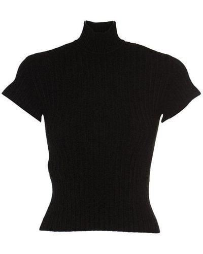 Alberta Ferretti High-Neck Shortsleeved Knit Top - Black