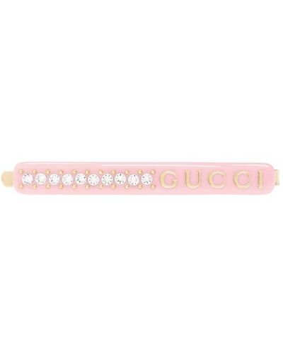 Gucci Hair Clip with GG and Hearts - Pink