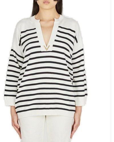 Valentino Striped V-neck Long-sleeved Sweater - Multicolor