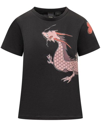 Pinko Quentin Dragon Printed T-shirt - Black