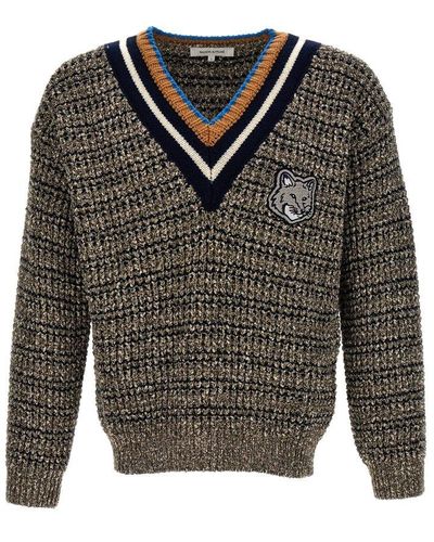 Maison Kitsuné Fox Head Sweater, Cardigans - Grey