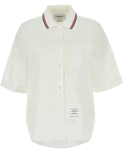 Thom Browne Logo Patch Short-sleeved Shirt - White