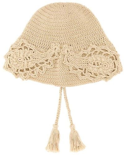 Alanui Tassel Detailed Crochet Bucket Hat - Natural