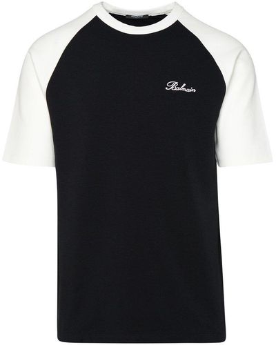 Balmain Round Neck Logo Embroidered T-shirt - Black