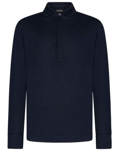 ZEGNA Stripe-detailed Long Sleeved Polo Shirt - Blue