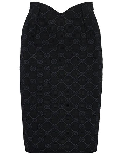 Gucci Monogram Motif Midi Pencil Skirt - Black