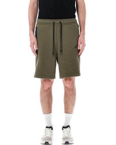 Nike Logo Printed Drawstring Tech Fleece Shorts - Green