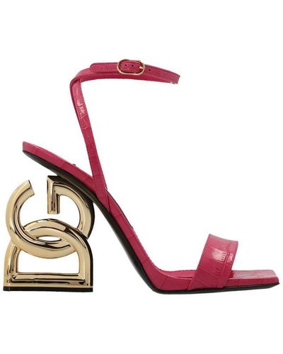Dolce & Gabbana Embossed Dg Heel Sandals - Red