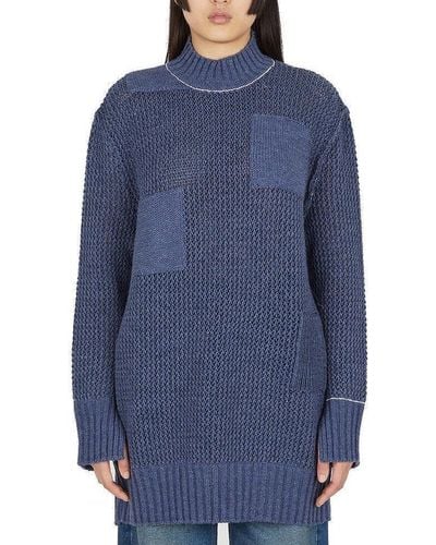 MM6 by Maison Martin Margiela High-collar Knitted Sweater - Blue