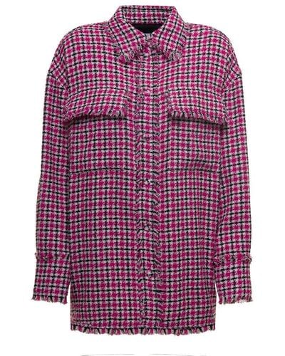 MSGM Oversize Cotton Twill Shirt With Pockets - Purple