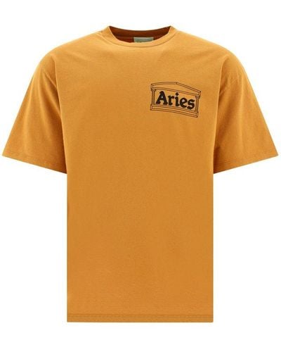 Aries Logo Printed Crewneck T-shirt - Brown