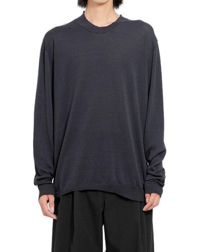Uma Wang Asymmetric Hem Crewneck Long-sleeved Sweater - Blue