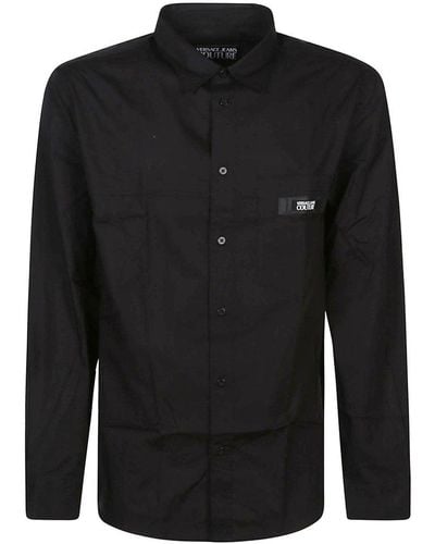 Versace Logo-patch Button-up Shirt - Black