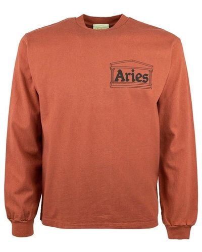Aries Logo Print Long-sleeved T-shirt - Orange