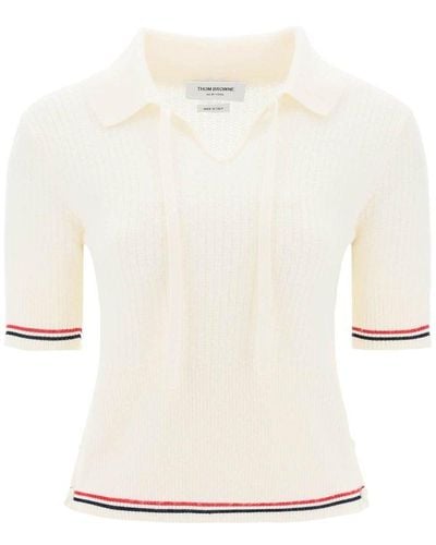 Thom Browne Ribbed Polo Shirt - White