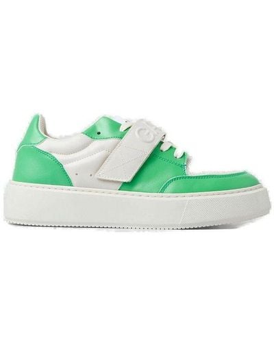 Ganni Round Toe Lace-up Sneakers - Green