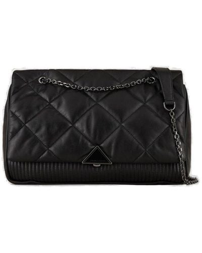 Giorgio Armani Quilted Nappa Leather Oversized Bag With Shoulder Strap - Black