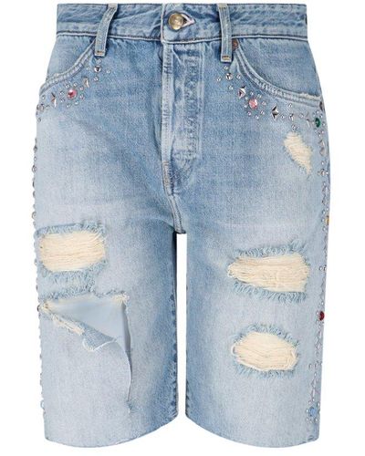 Washington DEE-CEE U.S.A. Stud Embellished Distressed Denim Shorts - Blue