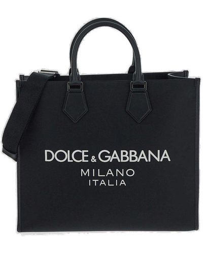 Dolce & Gabbana Logo Rubberized Large Shopper Bag - Black