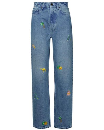 Casablancabrand Mid-rise Graphic-embroidered Jeans - Blue