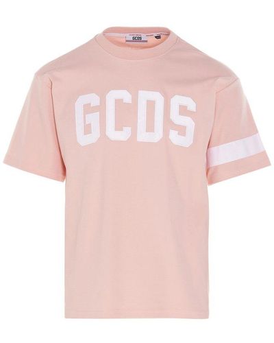 Gcds Logo Embroidered Crewneck T-shirt - Pink
