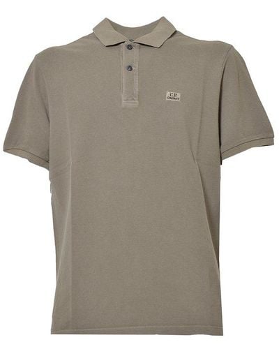 C.P. Company Logo Embroidered Short Sleeved Polo Shirt - Grey