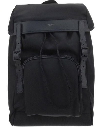 Saint Laurent City Flap Logo Printed Backpack - Black