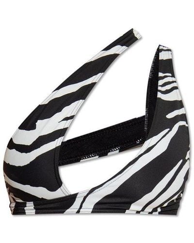 Stella McCartney One-shoulder Zebra Printed Bikini Bra - White