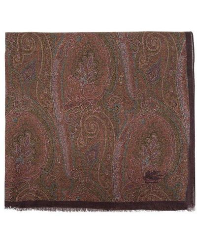 Etro Graphic Printed Frayed-edge Scarf - Brown