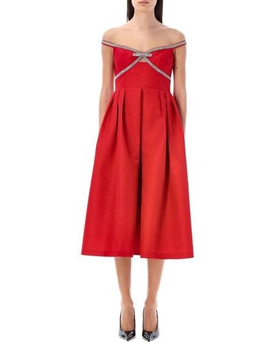 Self-Portrait Jacquard Slip Dress, - Red