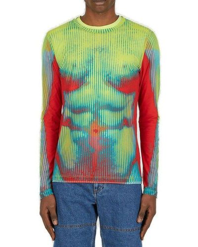 Y. Project X Jean Paul Gaultier Body Morph Mesh Cover T-shirt - Red