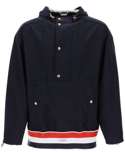 Thom Browne "Lightweight Wool Anorak With Tr - Blue