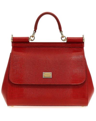 Dolce & Gabbana Logo Plate Large Sicily Handbag - Red