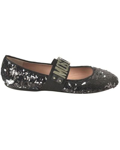Moschino Logo Lettering Sequinned Ballerina Shoes - Black