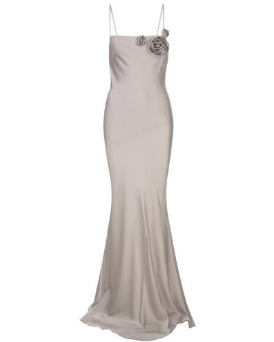 Blumarine Long Dress With Decor Rose - White