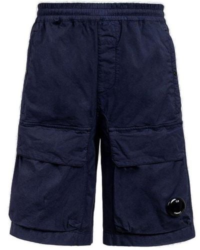 C.P. Company Logo Patch High Waist Cargo Shorts - Blue
